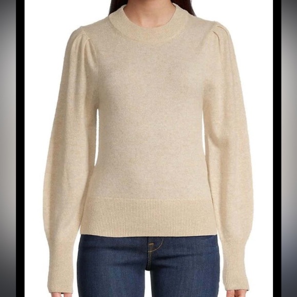 White + Warren cashmere puff sleeve crewneck sandwisp heather - Picture 1 of 6